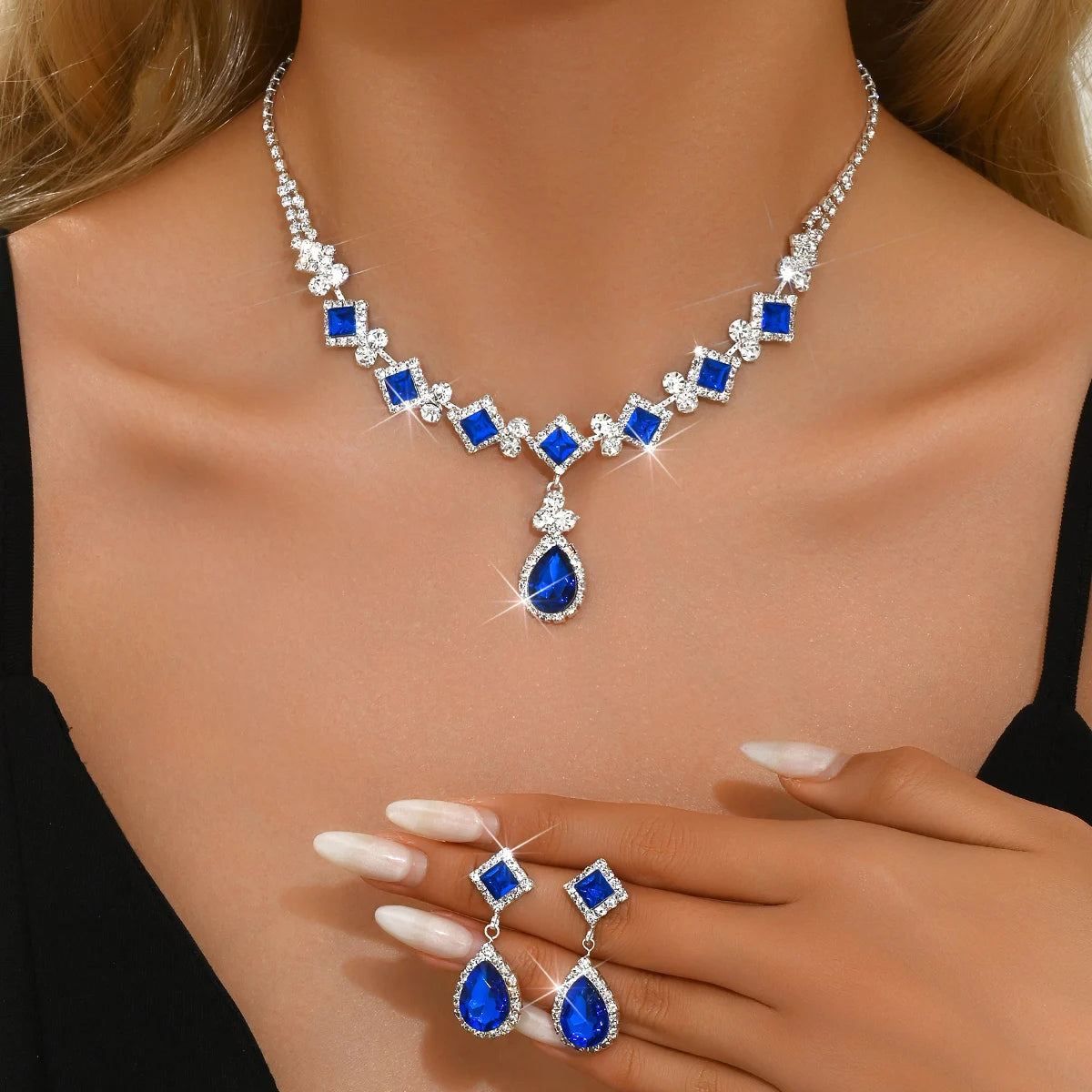 Geometric Droplet Jewelry Set - 3-Piece Necklace & Earrings