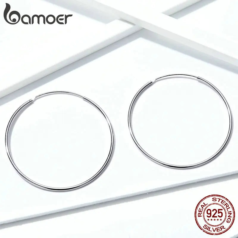 BAMOER 925 Silver Large Hoop Earrings - 30/40mm Circle