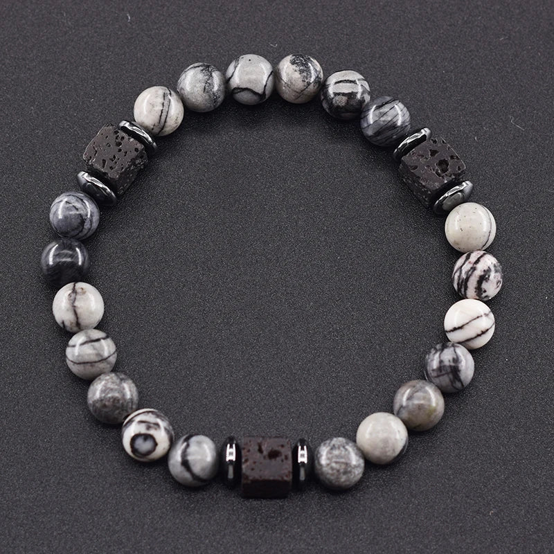 Retro Black Volcanic Bracelet - Frosted Onyx Lava Beads