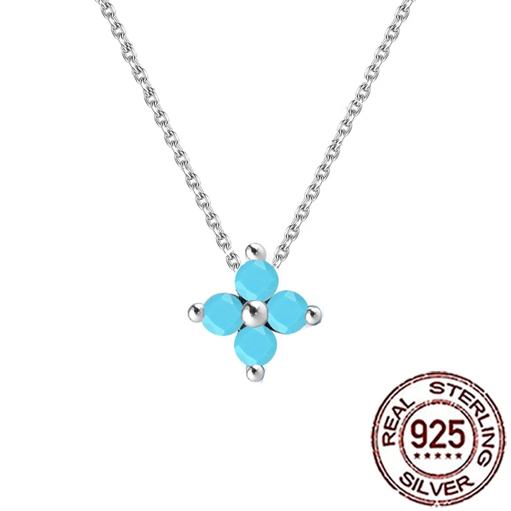 QooLady 925 Silver Four-Leaf Turquoise Necklace - Lucky Blue