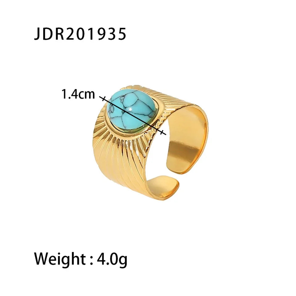 Youthway Natural Stone Ring - Waterproof Golden Steel