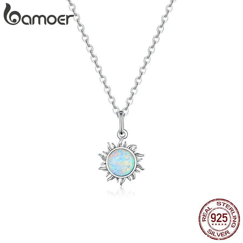 BAMOER 925 Silver White Opal Sun Necklace - Apollo Chain