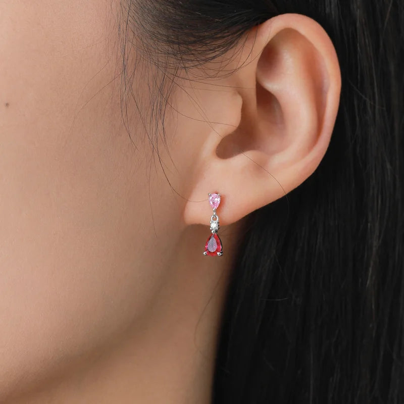 Mirrordust S925 Silver Pink Water Drop Set - Contrast Color Zircon