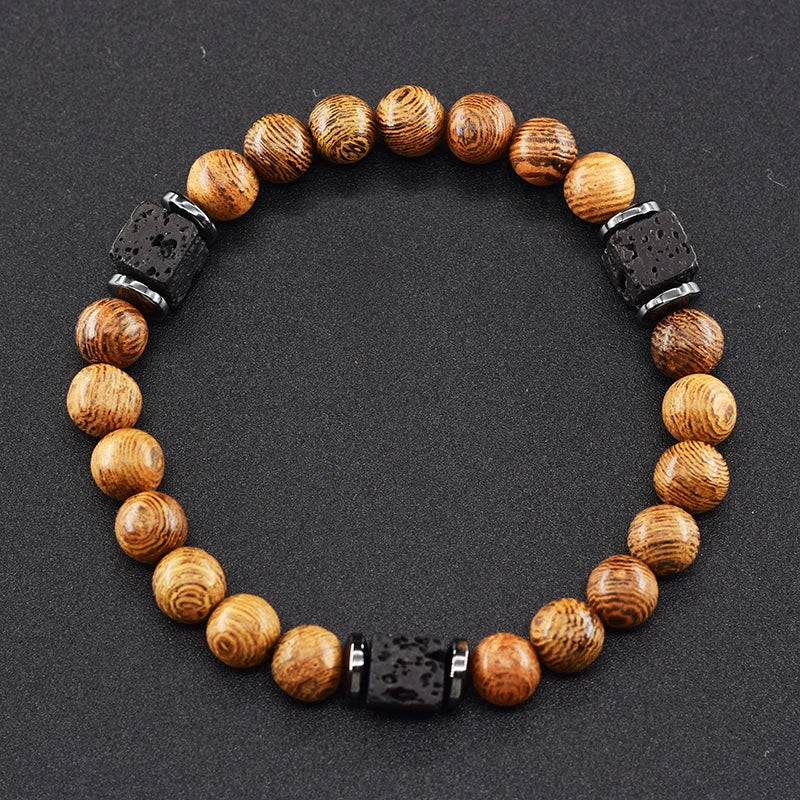 Retro Black Volcanic Bracelet - Frosted Onyx Lava Beads