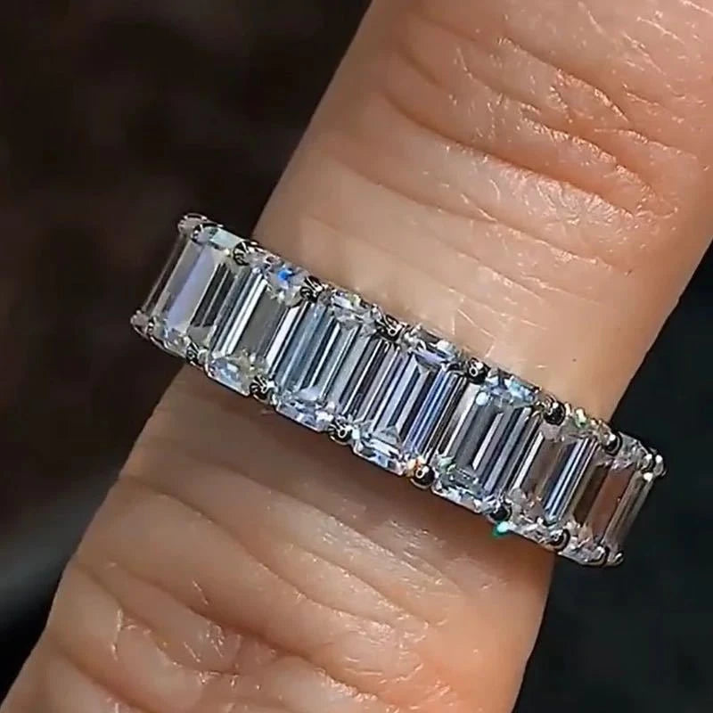 Eternity 925 Silver Ring - Emerald Cut Diamond Band