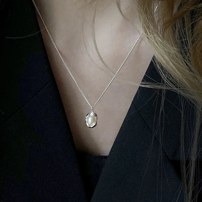 925 Silver Pearl Thin Chain Necklace - Trendy Simple Elegant