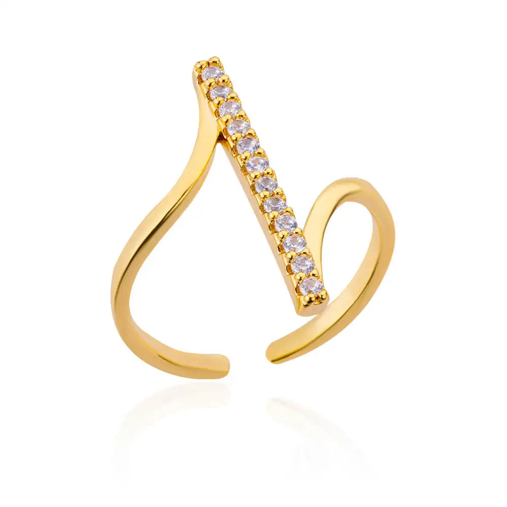 Gold Geometric Zircon Ring - Stainless Steel Opening Band
